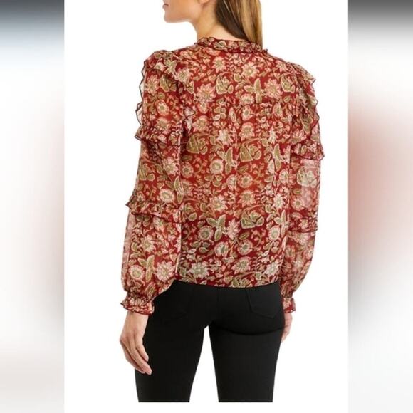 Wonderly Chiffon Ruffled Long Sleeve Peasant Top‎ Blouse XL - Picture 3 of 4